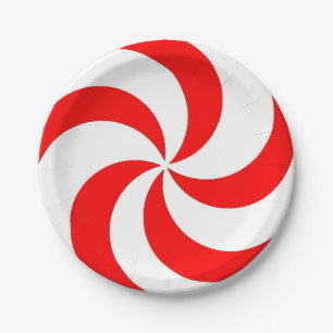 Peppermint Swirl Red And White Candy Stripes Pape Paper Plate