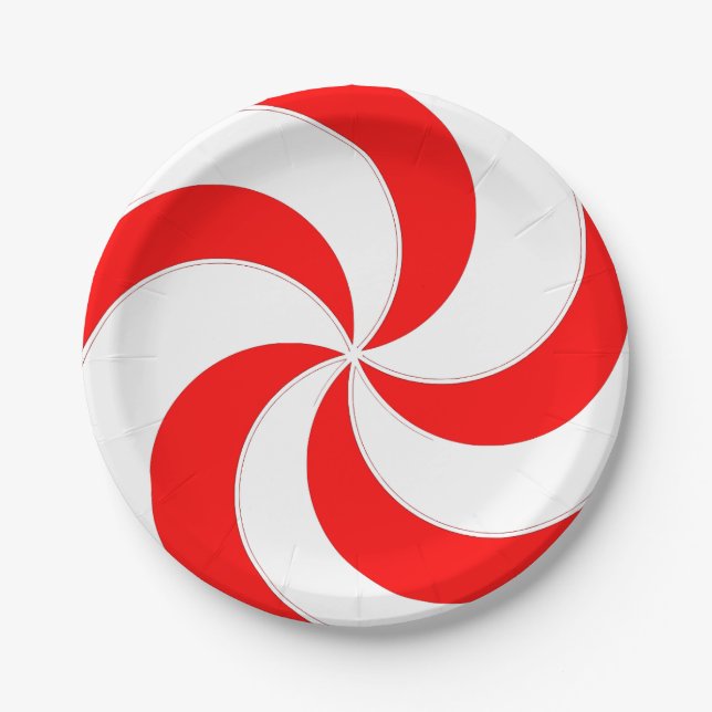 Peppermint Swirl Red And White Candy Stripes  Paper Plate (Front)