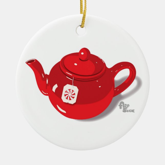 Peppermint Teapot Holiday Ornament (Front)