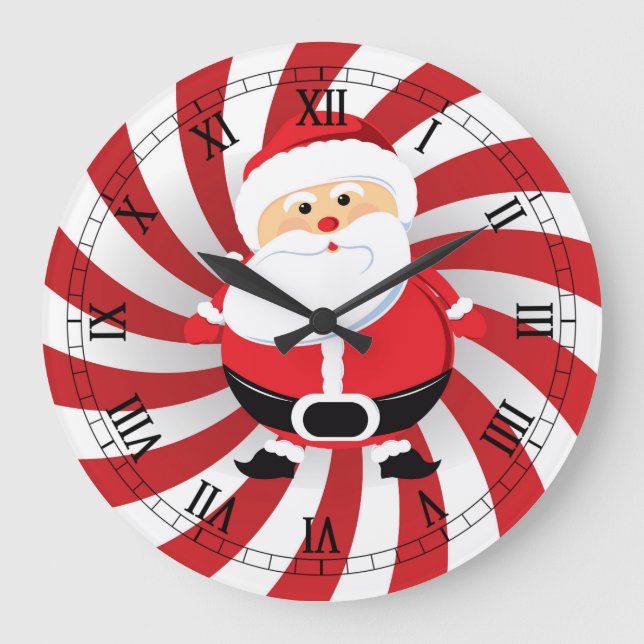 Peppermint Twist Christmas Santa Wall Clock (Front)