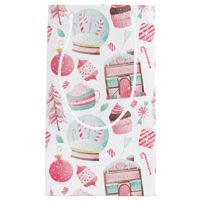 Peppermint Watercolor Christmas Gift Bag (Front)