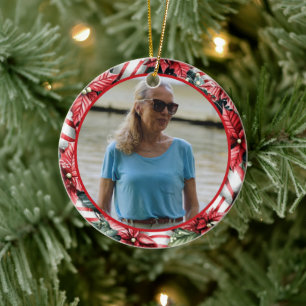 Peppermint Wreath ANY Photo Ceramic Tree Decoration