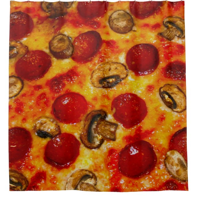 Pepperoni and Mushroom Pizza Shower Curtain (Front)