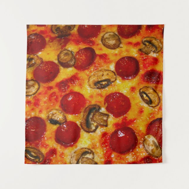 Pepperoni and Mushroom Pizza Tapestry (Front)
