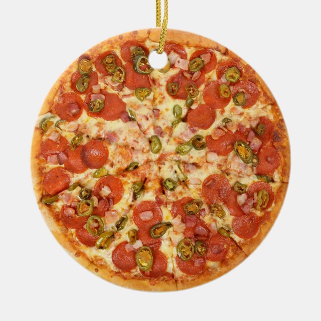 Pepperoni Cheese Pizza Funny Gag Food Christmas Ceramic Tree Decoration (Front)