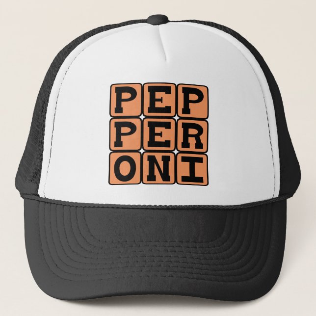 Pepperoni, Meat Pizza Topping Trucker Hat (Front)