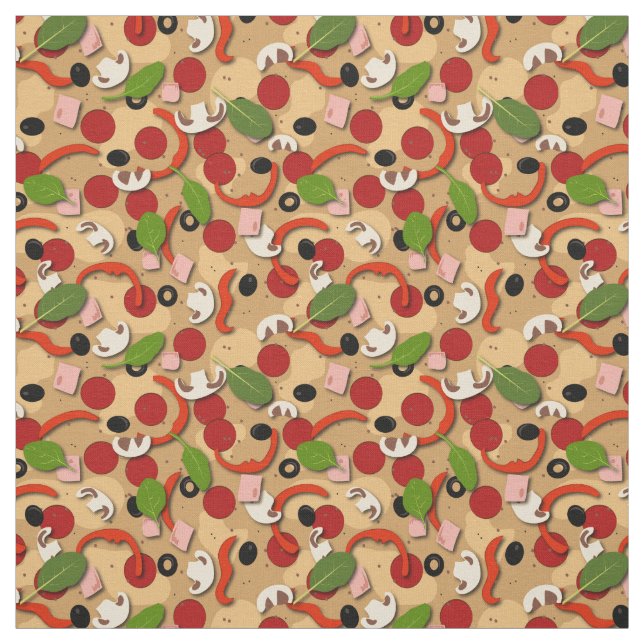 Pepperoni Pizza Cartoon Pattern Fabric (Swatch)