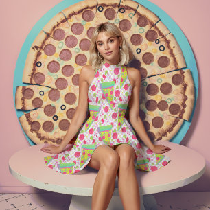 Pepperoni pizza in 90s colours  fabric