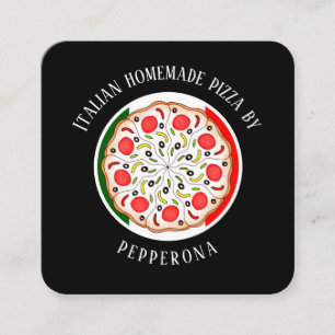 Pepperoni pizza Italian flag black professional Square Business Card