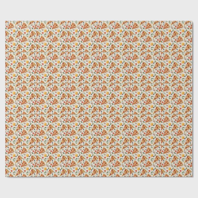 Pepperoni Pizza Lover Pattern - Fun Pizza Party Wrapping Paper (Flat)