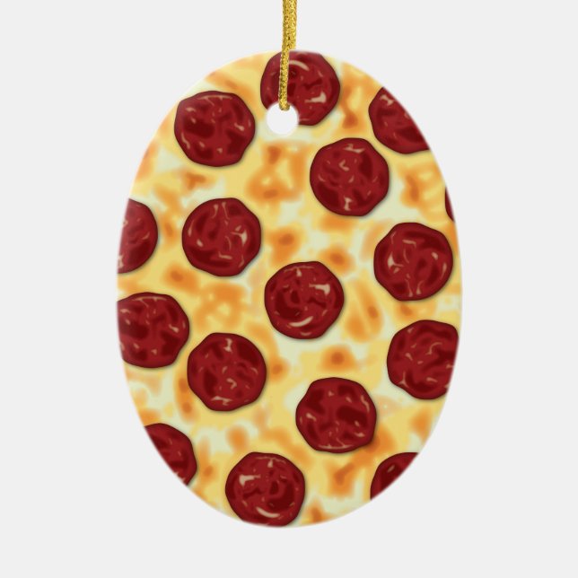 Pepperoni Pizza Pattern Ceramic Tree Decoration (Front)