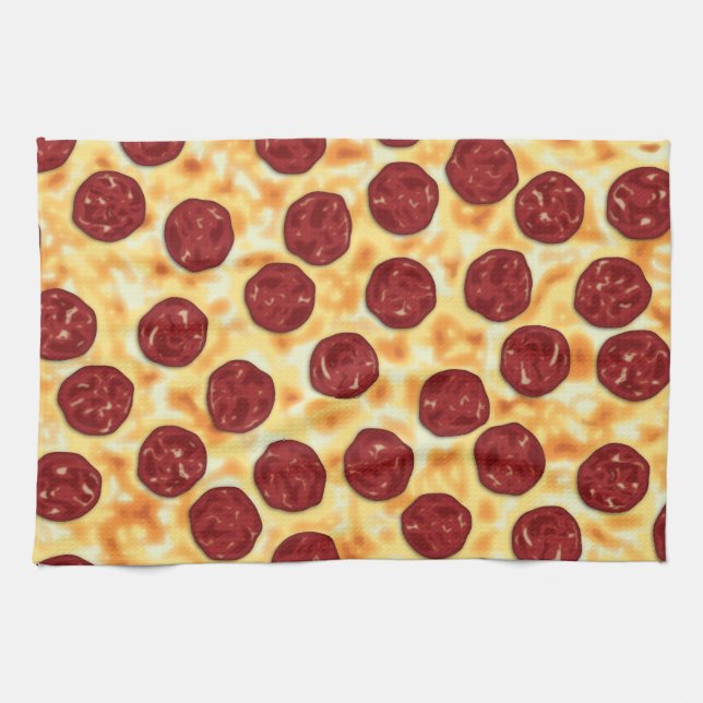 Pepperoni Pizza Pattern Tea Towel (Horizontal)