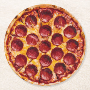 Pepperoni Pizza Round Paper Coaster