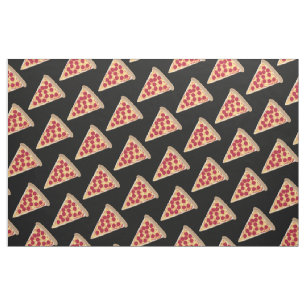 Pepperoni Pizza Slice Pattern on Black Fabric