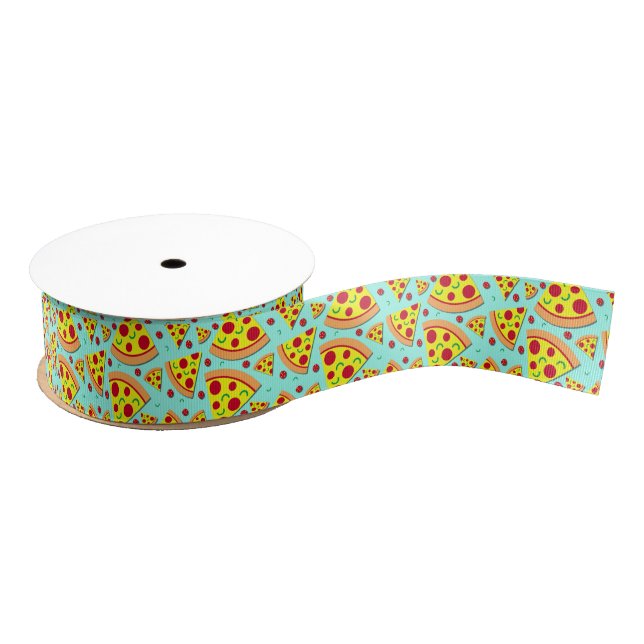 Pepperoni Pizza Slices Italian Pizza Lover Pattern Grosgrain Ribbon (Spool)