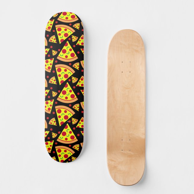Pepperoni Pizza Slices Junk Food Pattern Black Skateboard (Front)