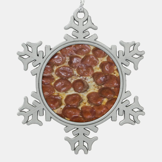 Pepperoni Pizza Snowflake Pewter Christmas Ornament (Front)