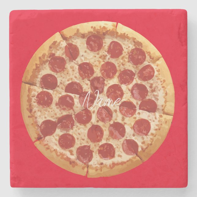 Pepperoni Pizza Thunder_Cove Stone Coaster (Front)