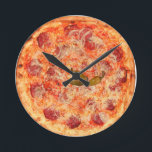 Pepperoni Pizza Time Round Clock<br><div class="desc">Fun novelty way to tell the time .. pepperoni pizza wall clocks from Ricaso™</div>