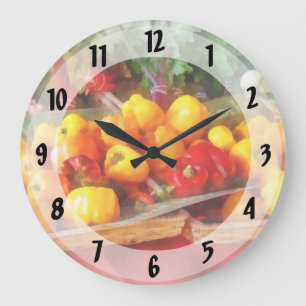 Peppers at Farmers Market Large Clock