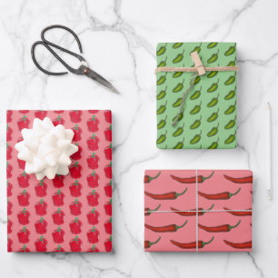 Peppers Bell Chilli Hot Jalapeño Green Red Veggie Wrapping Paper Sheet