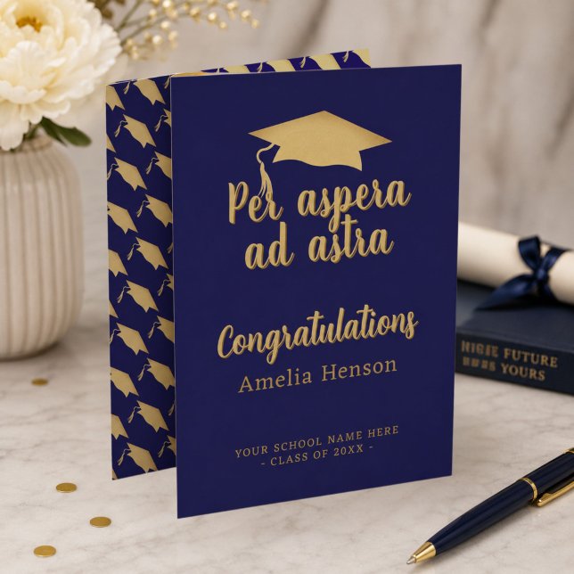 Per aspera ad astra Latin Congrat Graduation Cap Card (Creator Uploaded)