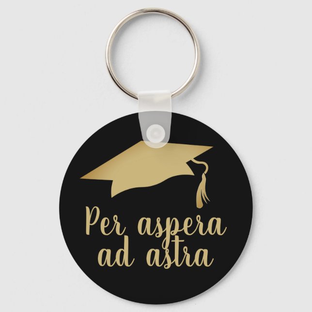 Per aspera ad astra Latin Quote Golden Graduation Key Ring (Front)