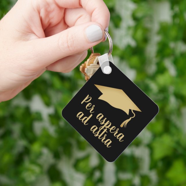 Per aspera ad astra Latin Quote Golden Graduation Key Ring (Hand)