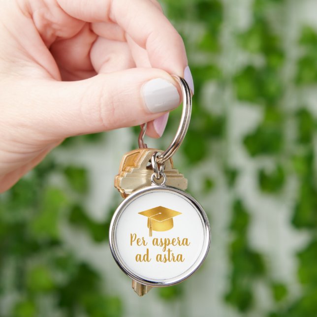 Per aspera ad astra Latin Quote Hat Graduation  Key Ring (Hand)