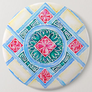 Peranakan Geometric Tile Teal Round 6 Cm Round Badge