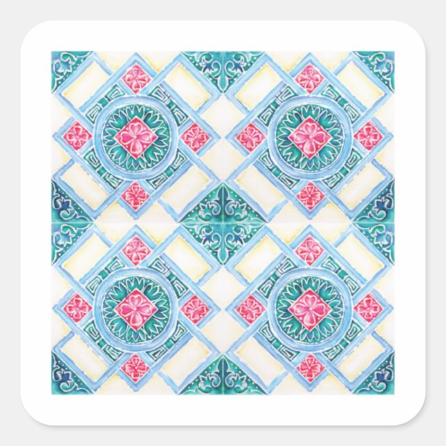 Peranakan Geometric Tile Teal Sticker (Front)