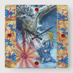 PERCEVAL AND VISION OF THE HOLY GRAIL SQUARE WALL CLOCK