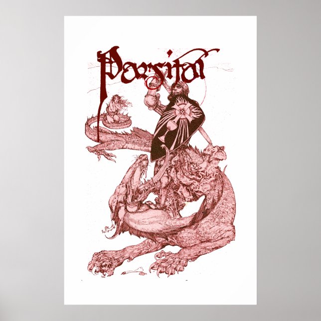 PERCEVAL FIGHTING DRAGON,QUEST HOLY GRAIL Fantasy Poster (Front)