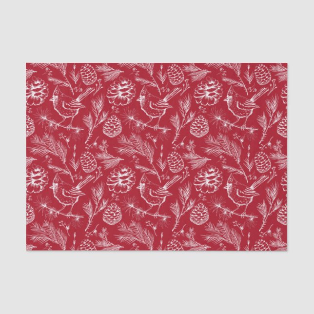 Perched Cardinal, Pinecones and Winter Berries Red Tissue Paper (Front)