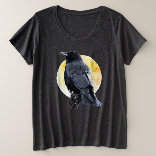 Perched Crow Against Harvest MoonPlus Size T-Shirt Plus Size T-Shirt (Design Front)