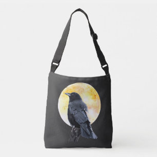 Perched Crow and Full Moon Crossbody Bag