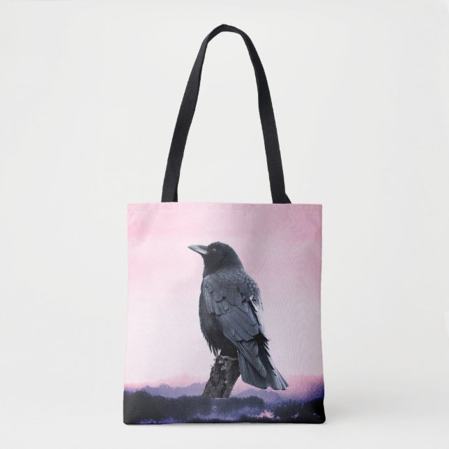 Perched Crow at Sunrise Tote Bag (Front)