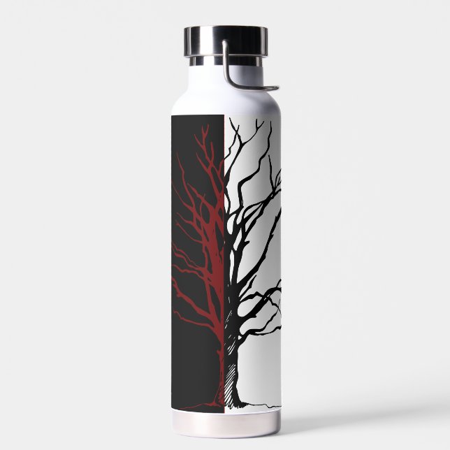 Perched on Tree Black Raven Water Bottle (Left)