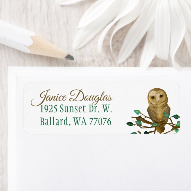 Perched Owl Return Address Labels (Insitu)