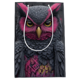 Perched Owl with Vibrant Magenta Feathers Medium Gift Bag
