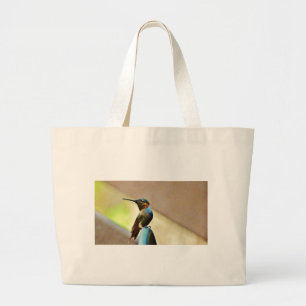 Perched Ruby and Green  little Hummingbird Large Tote Bag