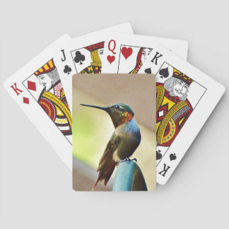 Perched Ruby and Green  little Hummingbird Playing Cards