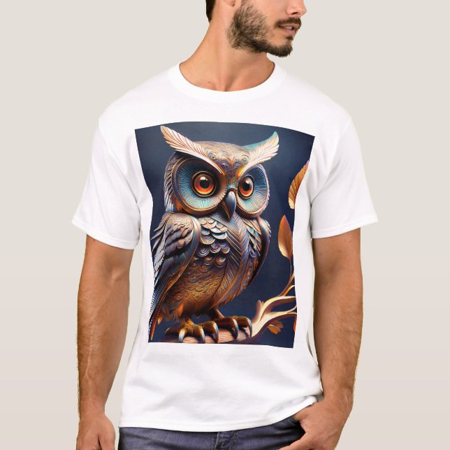 Perched Wisdom — Handcrafted Metal Owl Wall Sculpt T-Shirt (Front)