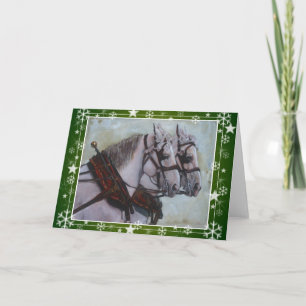 Percheron Draught   Horse Christmas Card, green Holiday Card