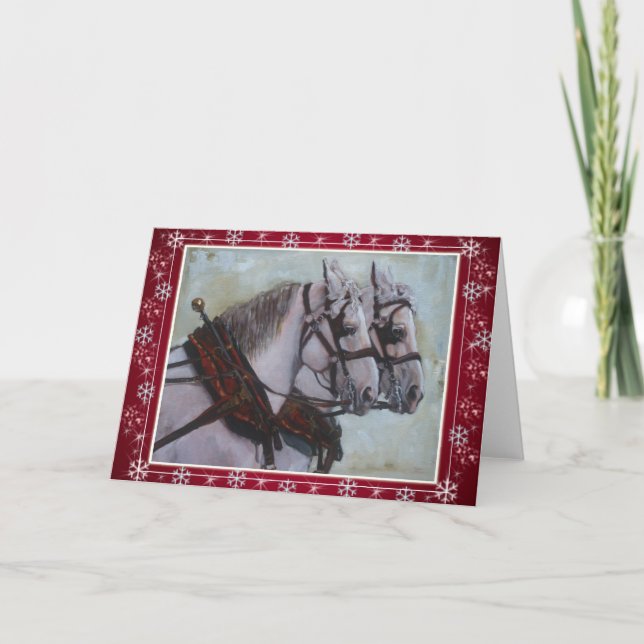 Percheron Draught Horse Christmas Card red (Front)