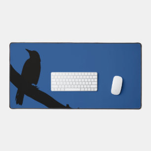 Perching Crow, blue Desk Mat