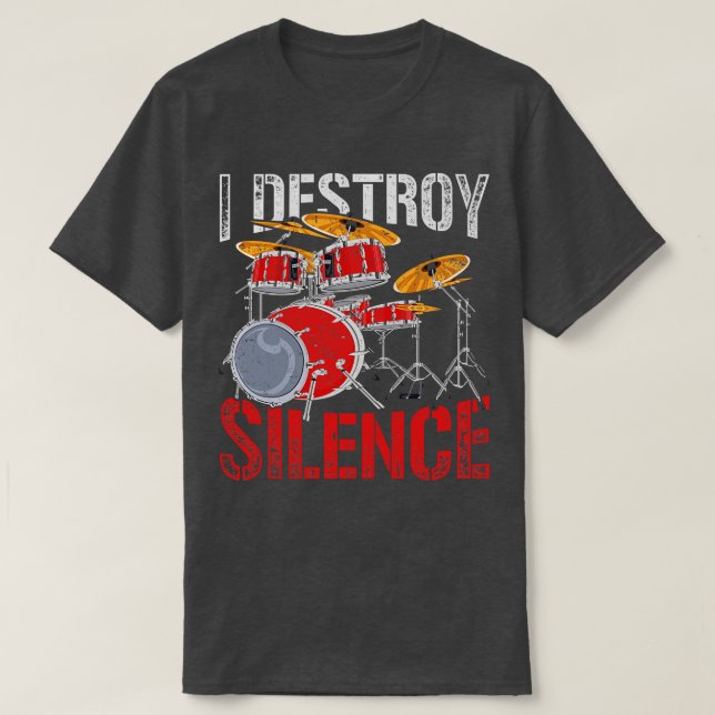 Percussion I Destroy Silence Retro Drums T-Shirt (Design Front)