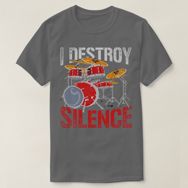 Percussion I Destroy Silence Retro Drums T-Shirt (Design Front)