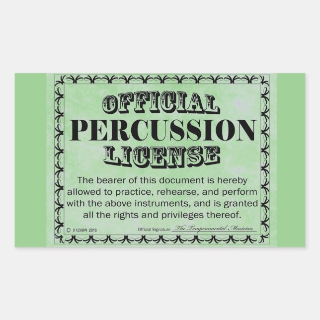 Percussion License Rectangular Sticker (Front)