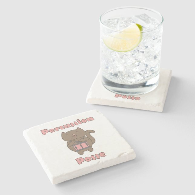 Percussion Posse Cute Drumming Cat Music Lover  Stone Coaster (Side)